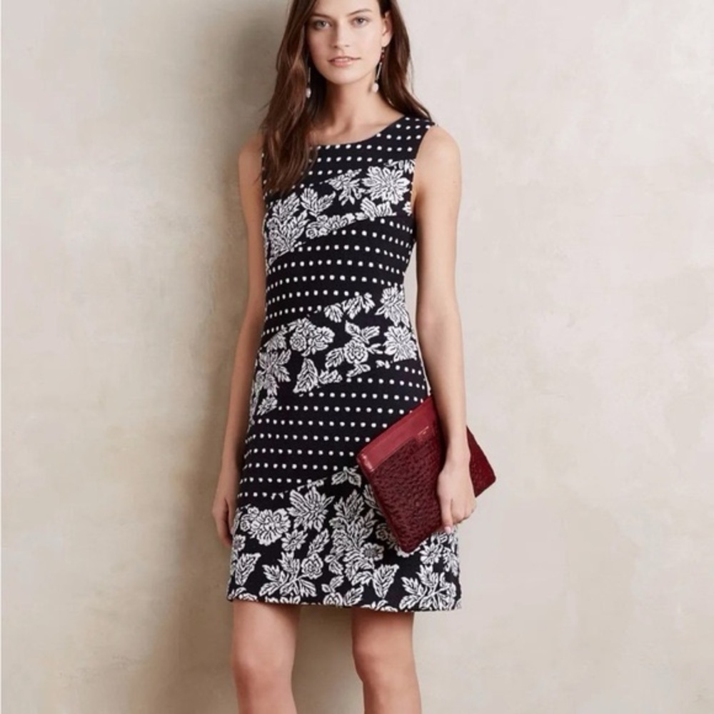 Maeve Dress Black White Floral Polka Dot‎ Sleeveless size small - Lined